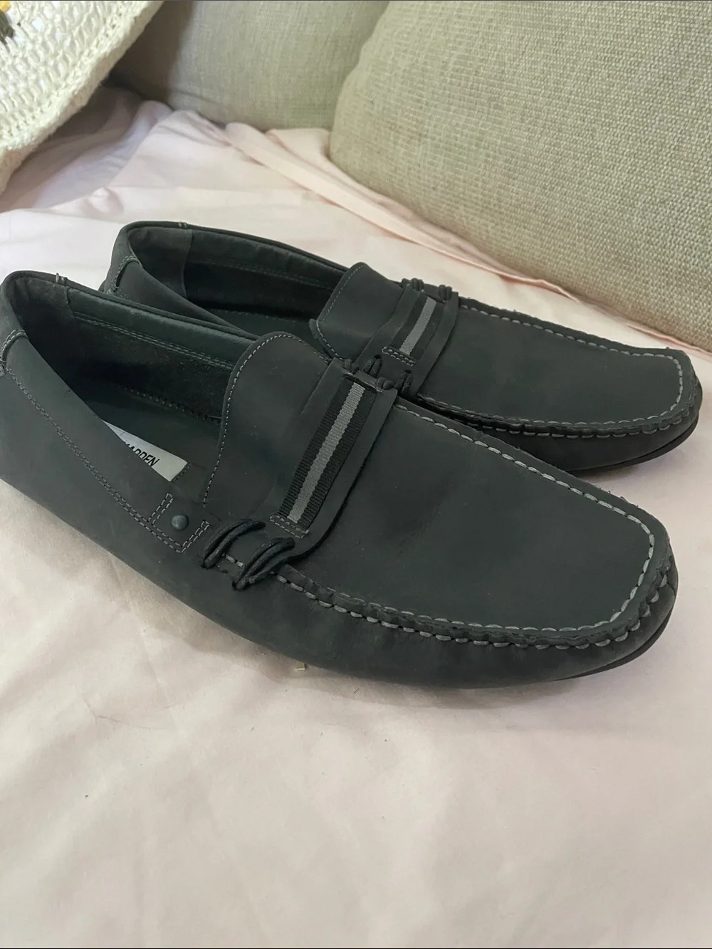 Steve Madden Black Men's Slip-On Loafers with Stitch Detailing Sz12